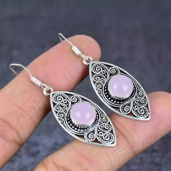 Серьги из стерлингового серебра 925 пробы с натуральным розовым халцедоном 1,97 дюйма n7j82