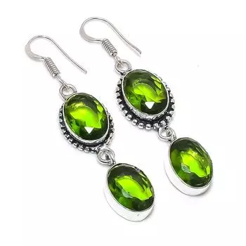 Серьги из стерлингового серебра 925 пробы с натуральным драгоценным камнем перидот 2,32 дюйма C6E85