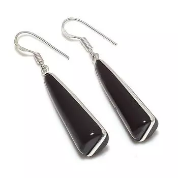 Серьги из стерлингового серебра 925 пробы с натуральным черным ониксом 2,01 дюйма Q2W52