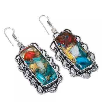 Серьги из стерлингового серебра 925 пробы с натуральным колючим камнем-устрицей 2,56 дюйма u0b60