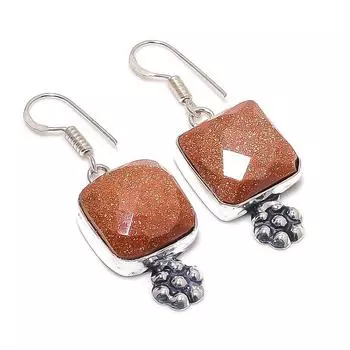 Серьги из стерлингового серебра 925 пробы с натуральным красным солнечным камнем 1,73 дюйма e8l25