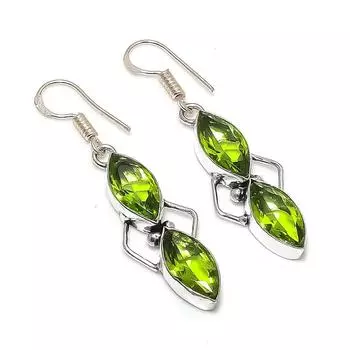 Серьги из стерлингового серебра 925 пробы с натуральным драгоценным камнем перидот 2,01 дюйма A2C54