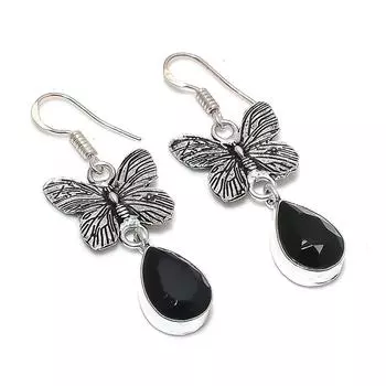 Серьги из стерлингового серебра 925 пробы с натуральным черным камнем шпинелью 1,97 дюйма q5N93