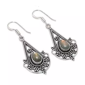 Серьги из стерлингового серебра 925 пробы с натуральным лабрадоритом 1,97 дюйма c2N90