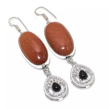 Серьги из стерлингового серебра 925 пробы с натуральным красным солнечным камнем, шпинелью 3,07 дюйма K2Y68