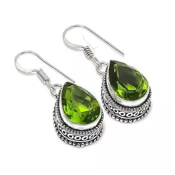 Серьги из стерлингового серебра 925 пробы с натуральным драгоценным камнем перидот 1,38 дюйма p4V48