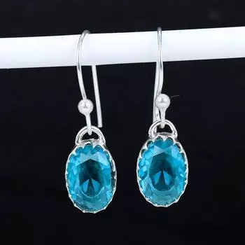 Серьги из стерлингового серебра 925 пробы с голубым топазом Swiss Blue Topaz Gemstone, серьги-подвески из серебра в стиле бохо, подарки для вечеринок, подарки для нее 2.16 синий