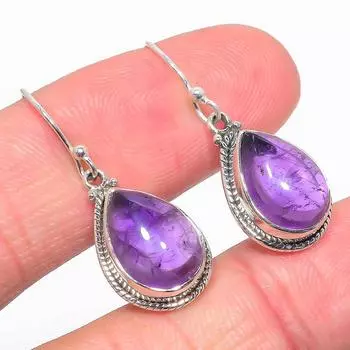 Серьги из стерлингового серебра 925 пробы с натуральным аметистом, ручная работа, 1,25 дюйма, c7U79
