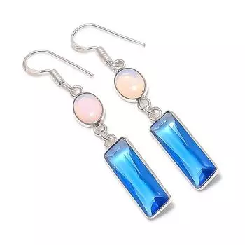 Серьги из стерлингового серебра 925 пробы с натуральным лондонским голубым топазом и опалом 2,25 дюйма c4L63