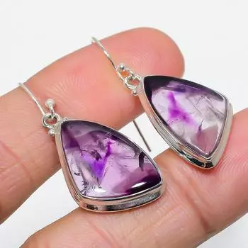Серьги из стерлингового серебра 925 пробы с натуральным бразильским аметистом 1,75 дюйма p0j63