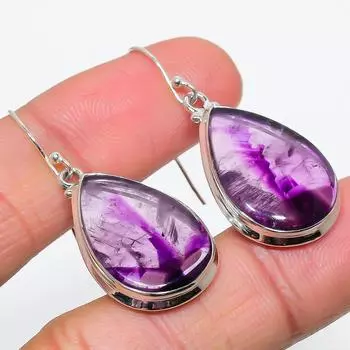 Серьги из стерлингового серебра 925 пробы с натуральным бразильским аметистом 1,75 дюйма v2G69