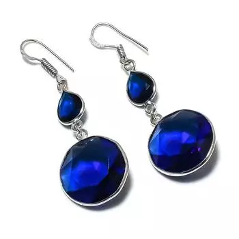 Серьги из стерлингового серебра 925 пробы с натуральным голубым топазом 2,17 дюйма E4W10