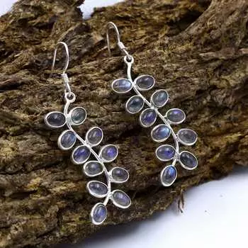 Серьги из стерлингового серебра 925 пробы, серьги с лабрадоритом, серьги с драгоценными камнями, висячие серьги, серьги с камнями по месяцу рождения, серьги в виде листьев