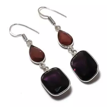 Серьги из стерлингового серебра 925 пробы с натуральным аметистом 2,21 дюйма i1S61