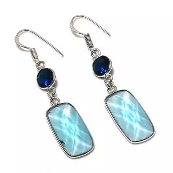 Серьги из стерлингового серебра 925 пробы с натуральным голубым топазом 2,05 дюйма T8c04