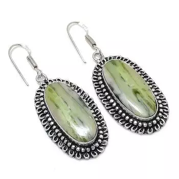 Серьги из стерлингового серебра 925 пробы с драгоценным камнем из швейцарского зеленого опала 2,17 дюйма N6G81
