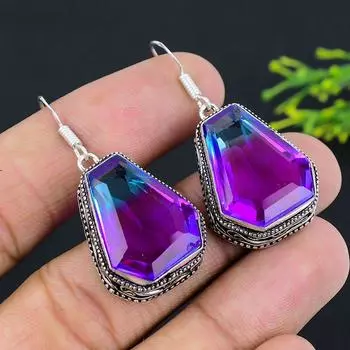 Серьги из стерлингового серебра 925 пробы с двухцветным турмалином и драгоценным камнем 1,77 дюйма D4W00