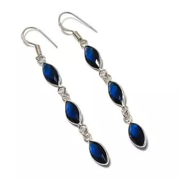 Серьги из стерлингового серебра 925 пробы с натуральным голубым топазом 2,96 дюйма N9t22