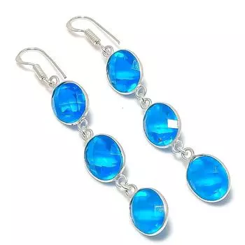 Серьги из стерлингового серебра 925 пробы с натуральным голубым топазом 2,84 дюйма B7r21