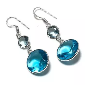 Серьги из стерлингового серебра 925 пробы с натуральным голубым топазом 1,97 дюйма D5D65