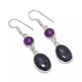 Серьги из стерлингового серебра 925 пробы с натуральным фиолетовым солнечным камнем и аметистом 1,89 дюйма y3v12