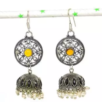 Серьги из стерлингового серебра 925 пробы с натуральным индийским драгоценным камнем Jhumki, 2,76 дюйма, y6C90