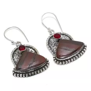 Серьги из стерлингового серебра 925 пробы с натуральным железом, тигровым глазом и гранатом, 1,93 дюйма m8W66