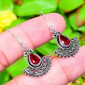 Серьги из стерлингового серебра 925 пробы с натуральным мозамбикским гранатом 1,58 дюйма S1A40