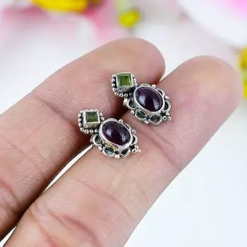 Серьги из стерлингового серебра 925 пробы с натуральным гранатом и драгоценным камнем перидот, 0,75 дюйма p1w04
