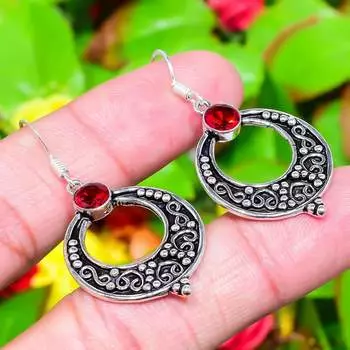 Серьги из стерлингового серебра 925 пробы с натуральным мозамбикским гранатом 1,85 дюйма G4T07