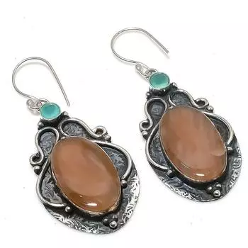 Серьги из стерлингового серебра 925 пробы с натуральным трубчатым агатом и халцедоном 2,44 дюйма h5W88