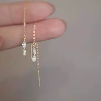 Серьги из стерлингового серебра 925 пробы с геометрическим узором и цирконием, длинные, с кисточками 925