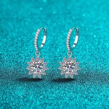 Серьги из стерлингового серебра 925 пробы с пряжкой из камня Mozang с подсолнечником, золотые украшения для ушей 950 пробы