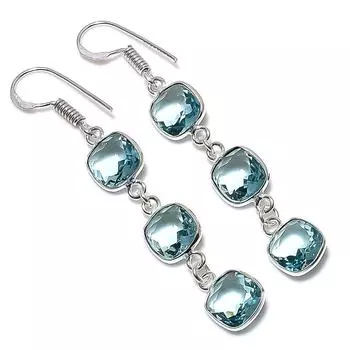 Серьги из стерлингового серебра 925 пробы с натуральным швейцарским голубым топазом 2,25 дюйма s6O62