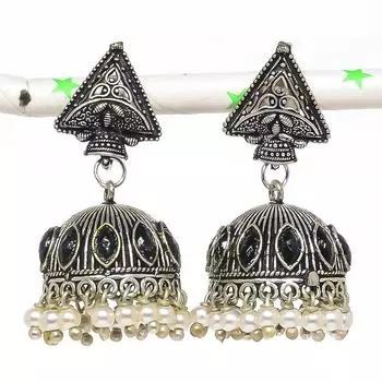 Серьги из стерлингового серебра 925 пробы с натуральным индийским драгоценным камнем Джумки размером 1,77 дюйма r8R71