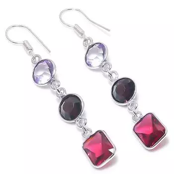 Серьги из стерлингового серебра 925 пробы с натуральным рубиллитом и аметистом, 2,44 дюйма, M9f17
