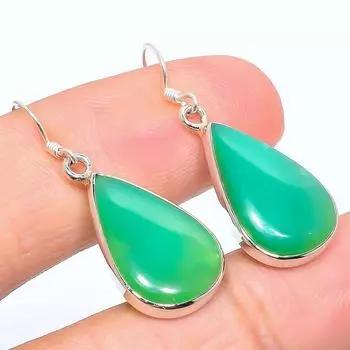 Серьги из стерлингового серебра 925 пробы с натуральным хризопразом 1,34 дюйма V5I49