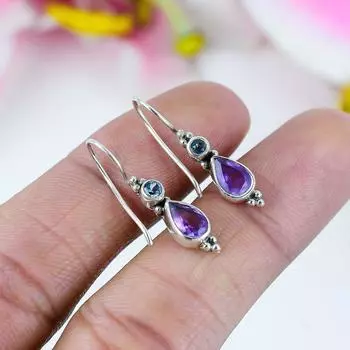 Серьги из стерлингового серебра 925 пробы с натуральным аметистом и топазом, 1,25 дюйма, l8o43