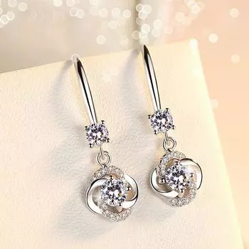 Серьги из стерлингового серебра 925 пробы, темпераментные длинные серьги, женские серьги-гвоздики с четырьмя листьями клевера, хипстерские серьги-гвоздики 925 белый