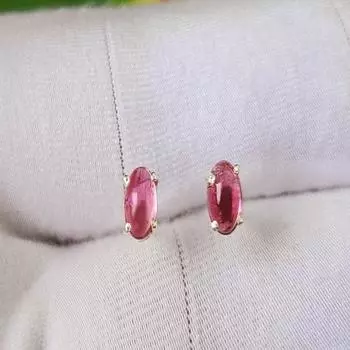 Серьги из стерлингового серебра 925 пробы с натуральным розовым турмалином овальной формы, подарок A-126