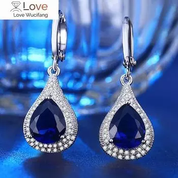 Серьги из стерлингового серебра 925 пробы с блестящим сапфиром и цирконием для женщин, серебряные ювелирные изделия, серьги-подвески оптом