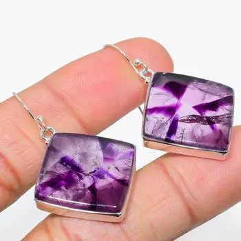 Серьги из стерлингового серебра 925 пробы с натуральным бразильским аметистом 1,75 дюйма d4Y52