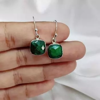 Серьги из стерлингового серебра 925 пробы с натуральным драгоценным камнем и изумрудом