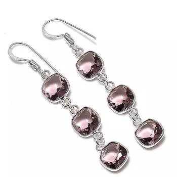 Серьги из стерлингового серебра 925 пробы с натуральным розовым кунцитом 2,17 дюйма k0M71