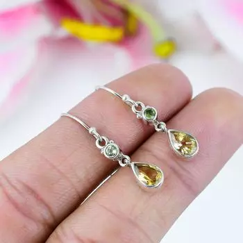 Серьги из стерлингового серебра 925 пробы с натуральным цитрином и драгоценным камнем перидот 1,5 дюйма N3P66