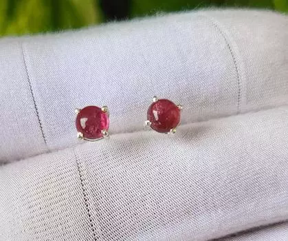 Серьги из стерлингового серебра 925 пробы с натуральным розовым турмалином, круглый драгоценный камень, подарок A-128