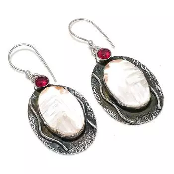 Серьги из стерлингового серебра 925 пробы с натуральным сколецитом и рубиллитом, 2,05 дюйма, j6r64