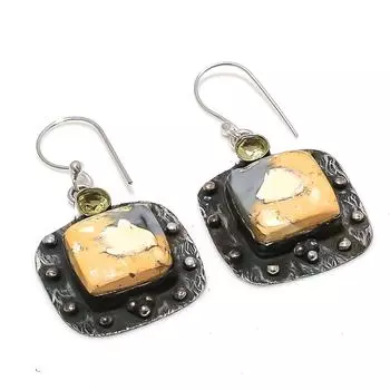 Серьги из стерлингового серебра 925 пробы с натуральной яшмой малигано и цитрином, 1,77 дюйма, g4Y55