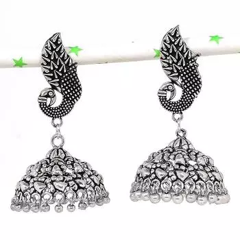 Серьги из стерлингового серебра 925 пробы с натуральным индийским драгоценным камнем Jhumki, размер 2,21 дюйма, J8Z64