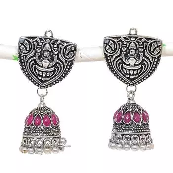 Серьги из стерлингового серебра 925 пробы с натуральным индийским камнем Jhumki, размер 2,01 дюйма, b5O43